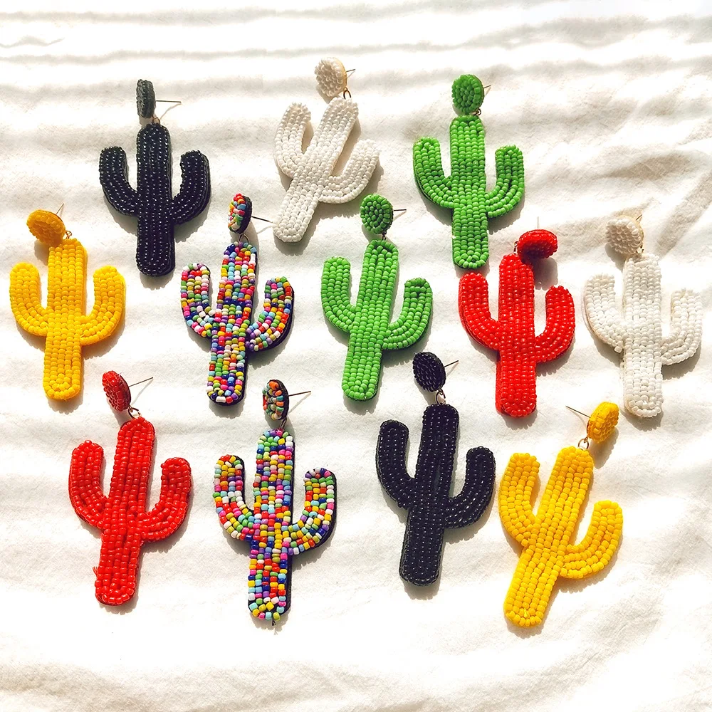 

New Arrivals Creative Handmade Bohemian Cactus Bead Earrings, Picture shows