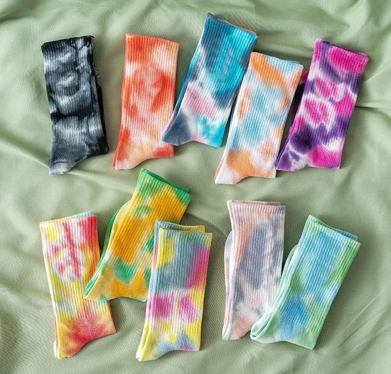 

Korea Style Wholesale Stock Customized Cotton Tie Dye Embroidered Logo girls long winter socks