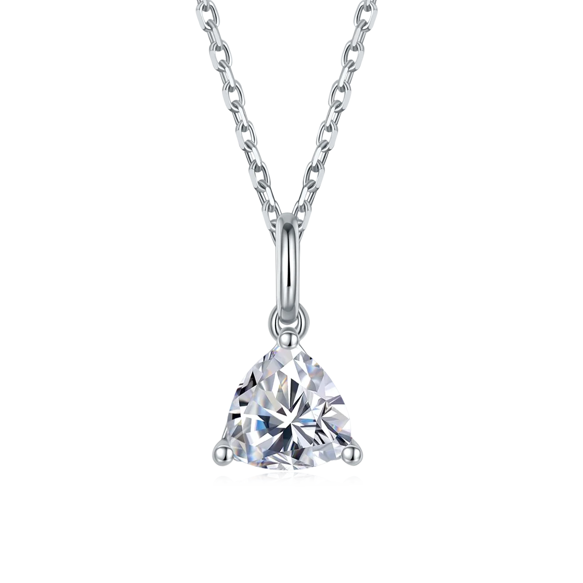 

O90F Vintage triangle moissanite stone jewelry white gold plated silver necklace