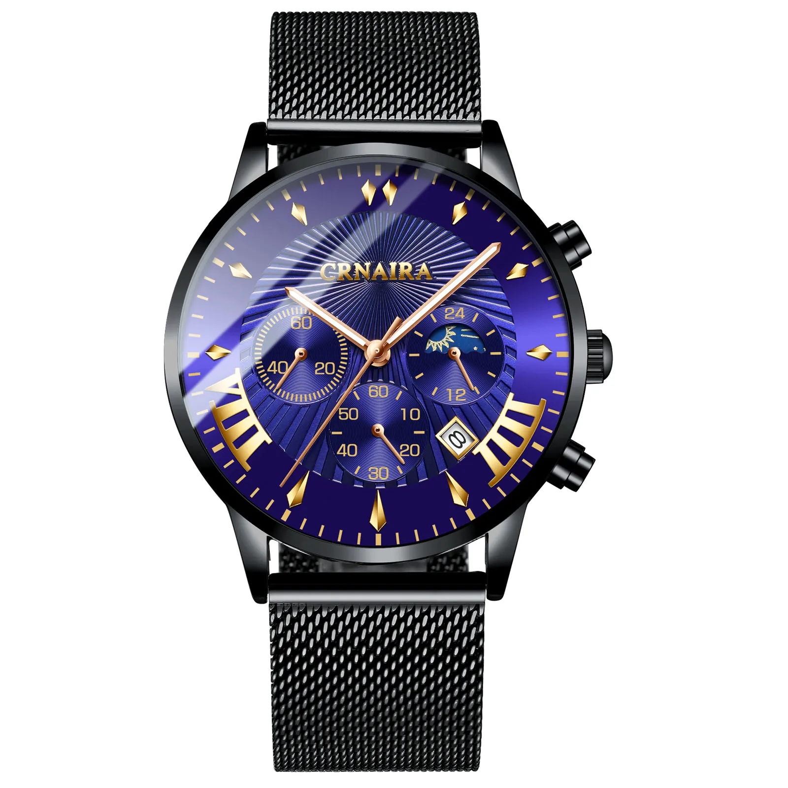 

Factory Direct Custom OEM Stainless Steel Mens Luxury Sport New Design Fashion Waterproof Wrist Watch High Quality CRNAIRA C829, Black