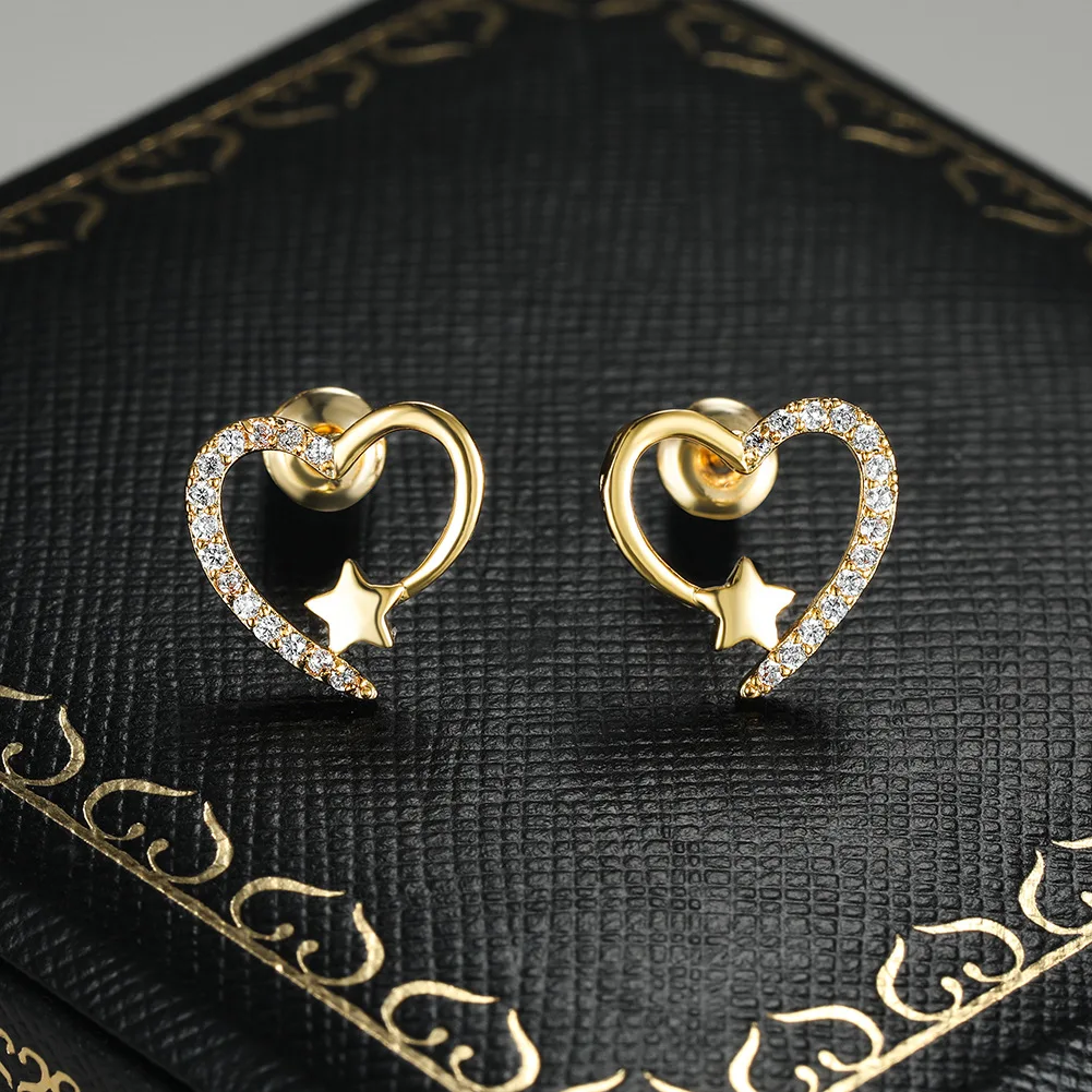 

High Quality Fashion Diamond Heart Earrings Women's Vintage Luxury Elegant Jewelry Gift for Girls Ladies Women, As pictures