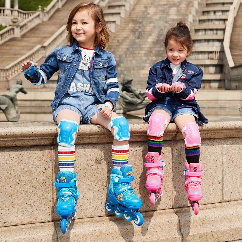 

Kids roller skates on sale with High quality chassis frame 8 PU flashing wheels inline quad skates, Blue, pink