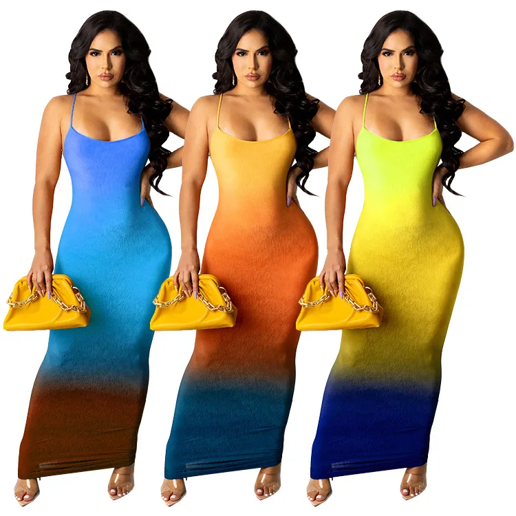 

Chest-wrapped hanging shoulder party dress Digital printing gradient club dresses Backless fashion sexy dress