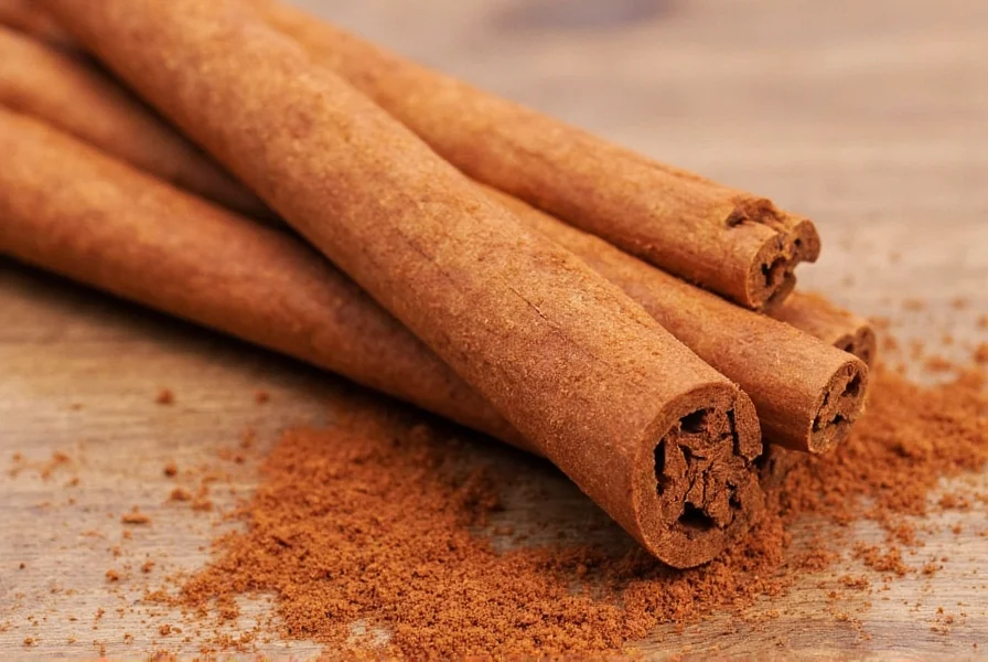 Close-up of Saigon cinnamon quills showing thick, multi-layered structure and reddish-brown color