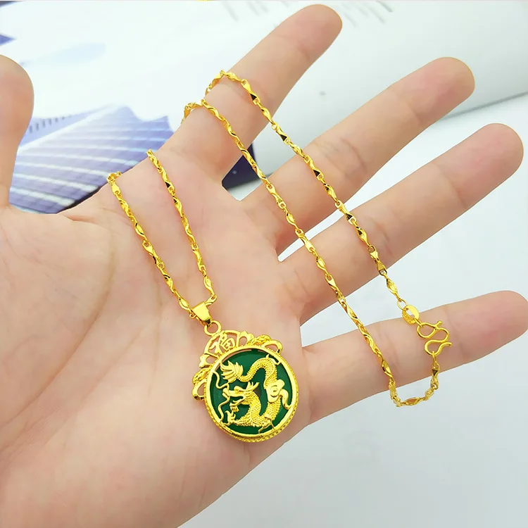 

Dropshipping Origional Retro 14k Yellow Gold Necklace Elegant Jade Women's Pendant Necklace Chain Necklace Choker Jewelry