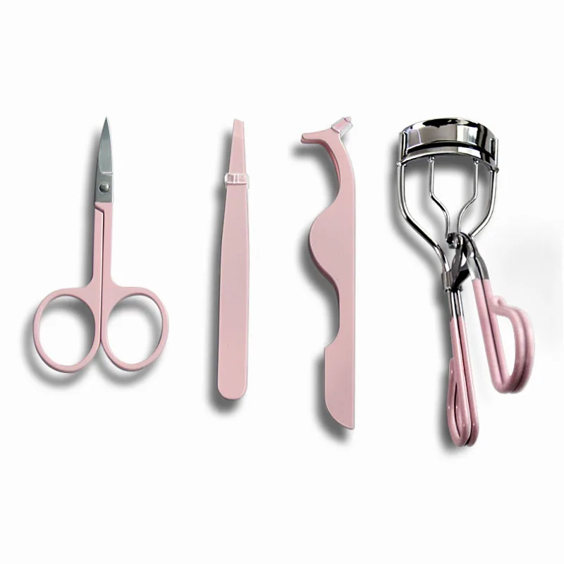 

4-pieces Stainless Steel Eyelash Curler pink Eyelash Applicator Eyebrow Tweezers Set