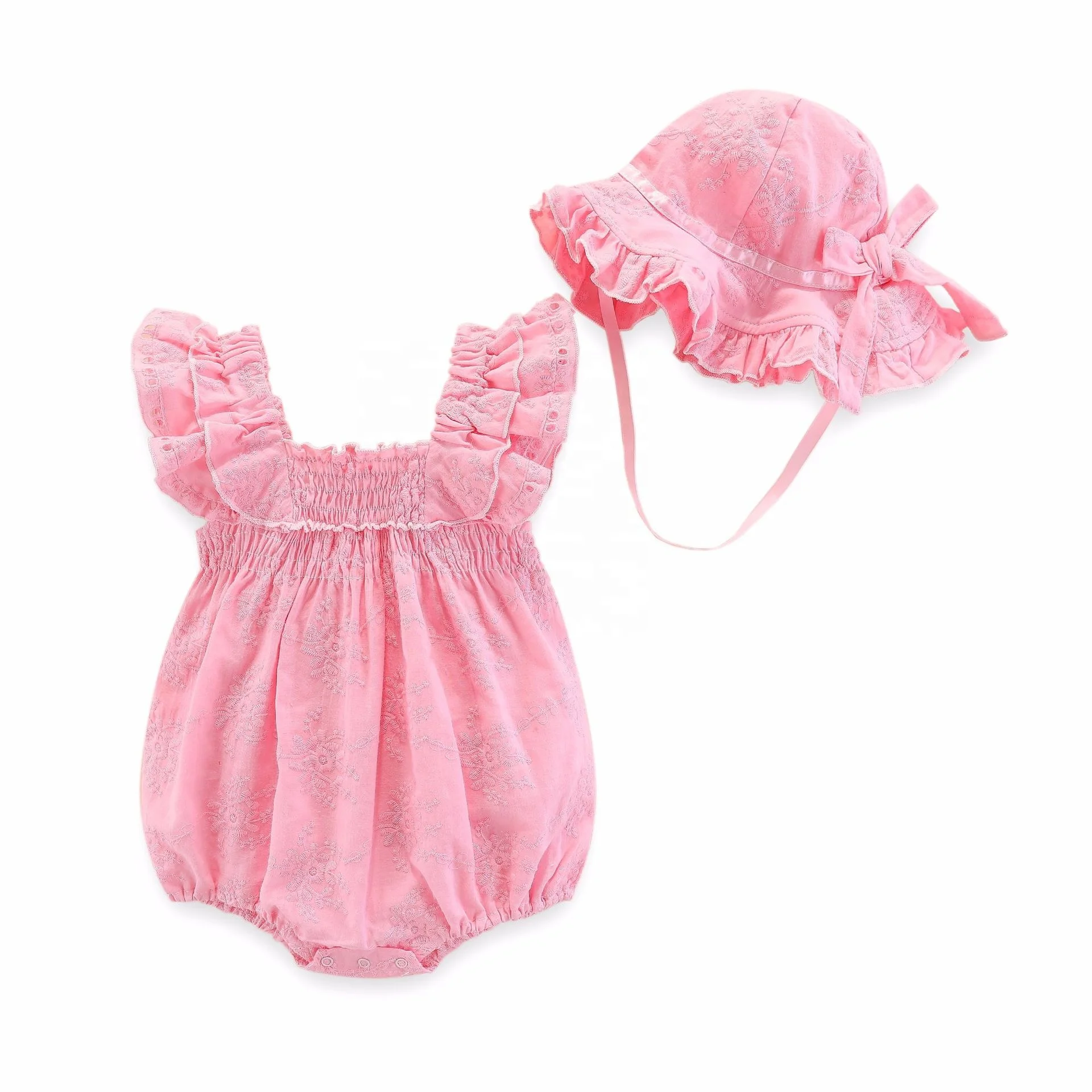 

B60243A Sleeveless cotton hollow-out design of the new 2019 summer baby romper, Pink white