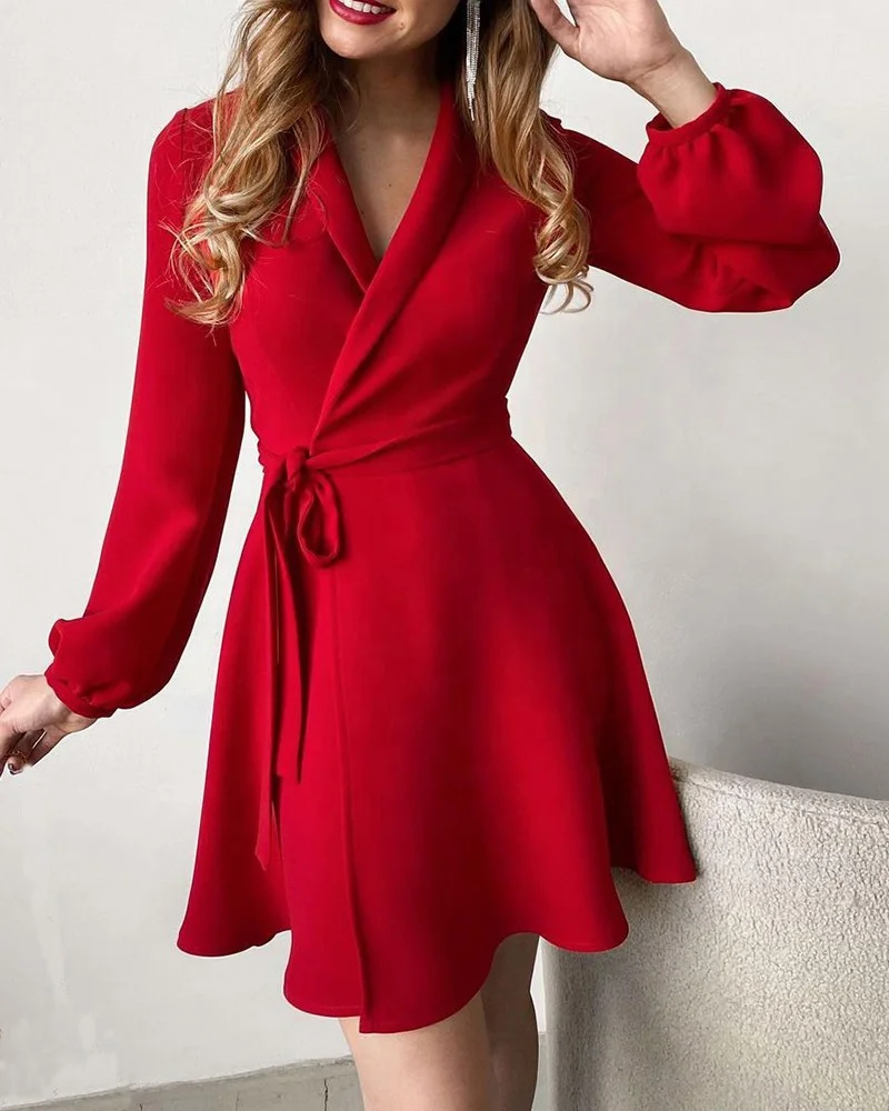 

Autumn and spring elegant 3 colors dress women's fall fashion long sleeves V-neck dress office ladies's casual middle dress