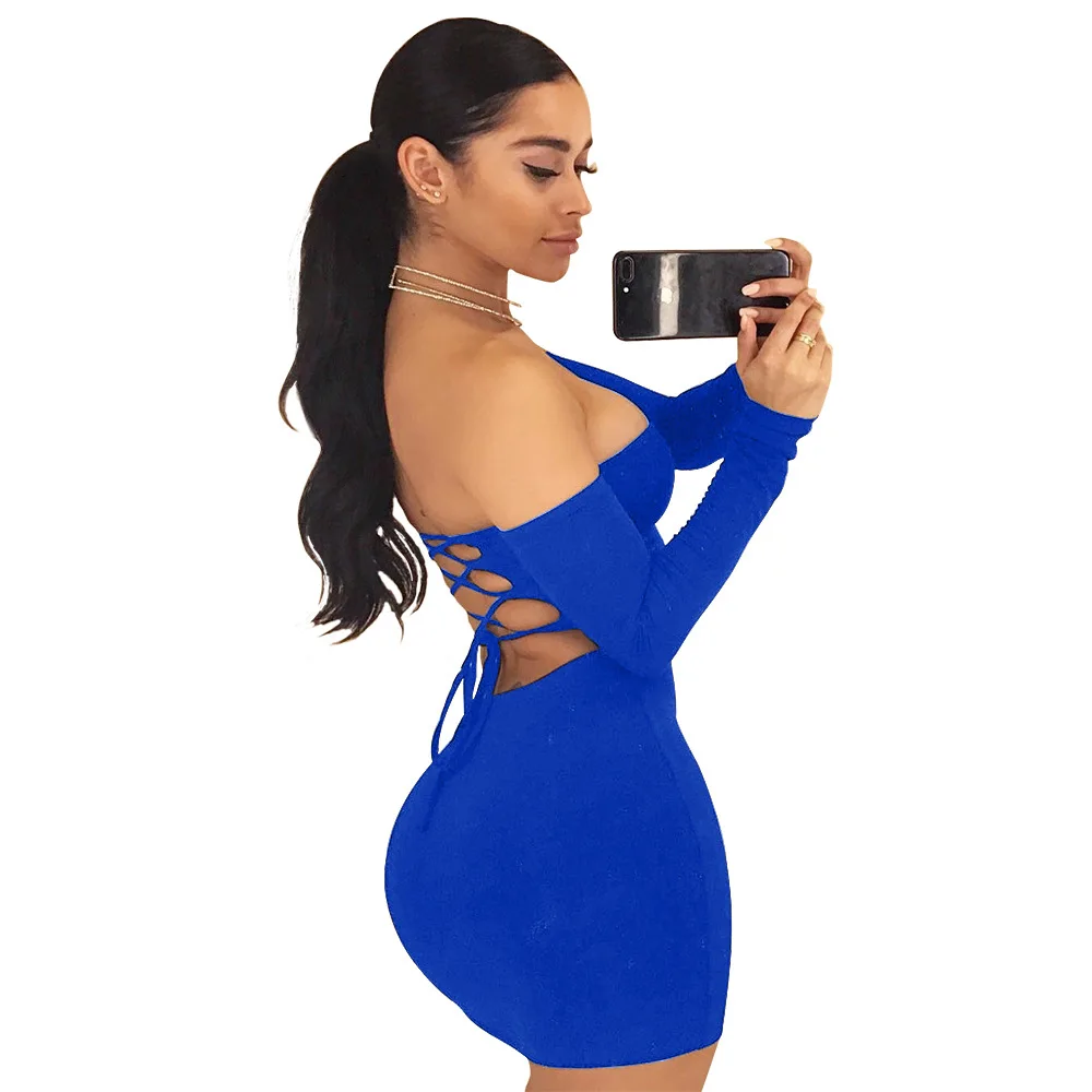 

New 8-color Spring Nightclub Bag Hip Skirt Sexy Tube Top Skirt Europe And Large Size Women's Long-sleeved Halter Dress