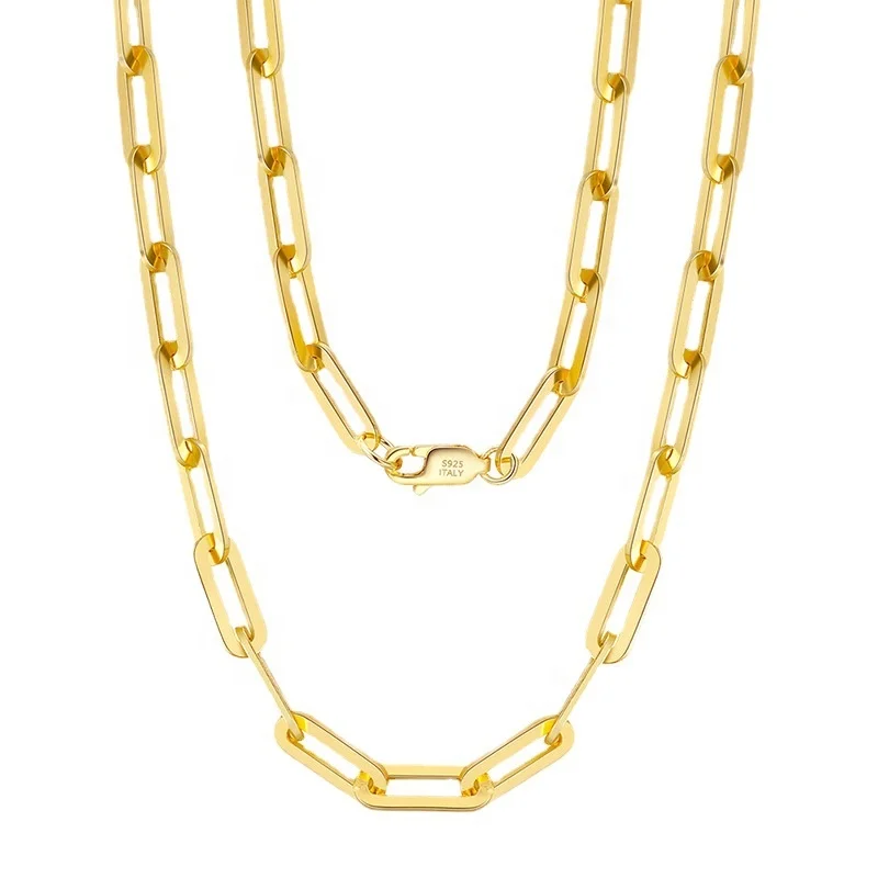 

Best Selling Jewelry 925 Sterling Silver Gold Plated Paperclip Link Paper Clip Necklace Chain For 2021 Women men, Picture