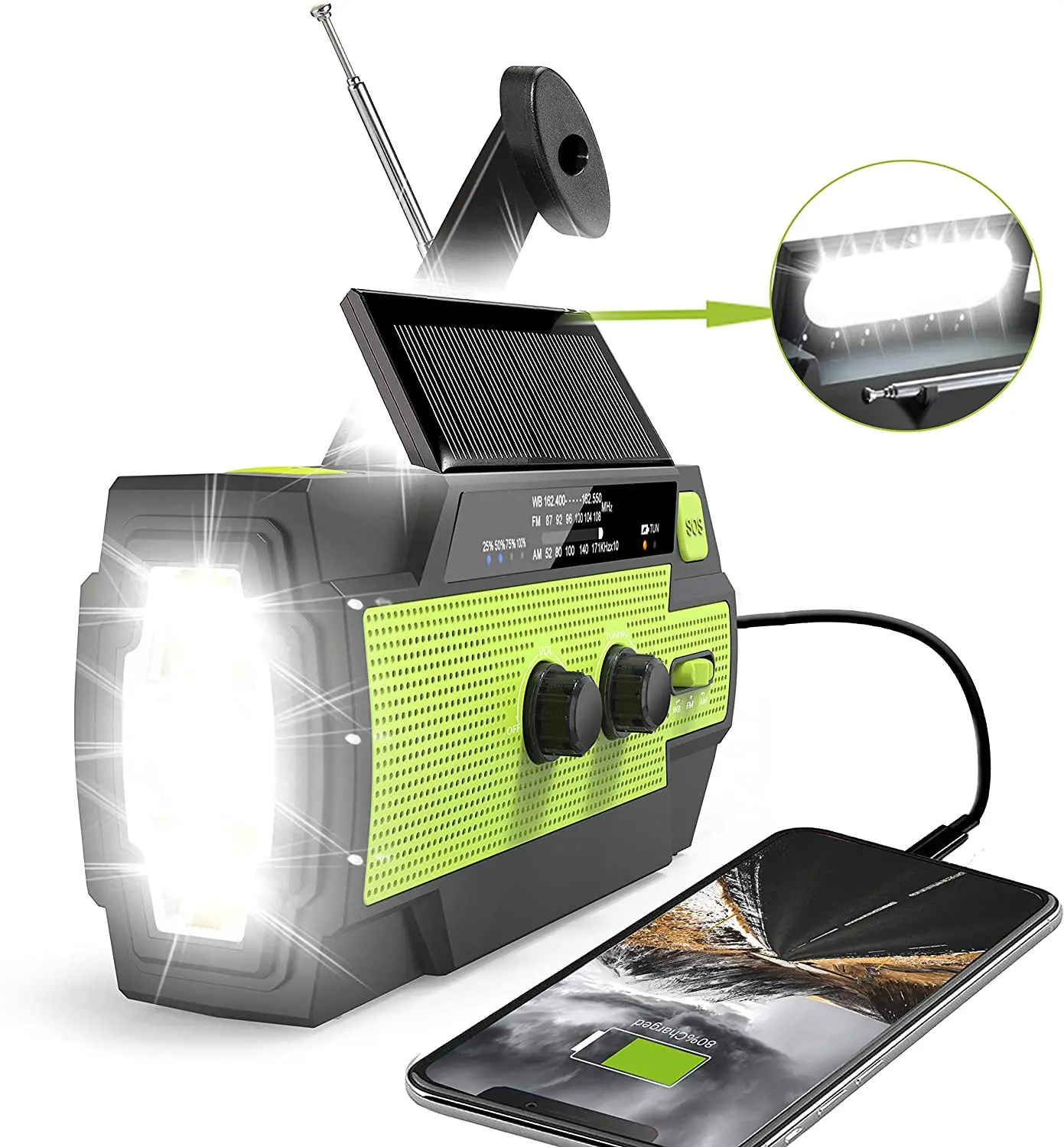 

Amazon top seller Dynamo powered torch solar hand crank noaa weather radio md-090p with 4000 mah, Customize