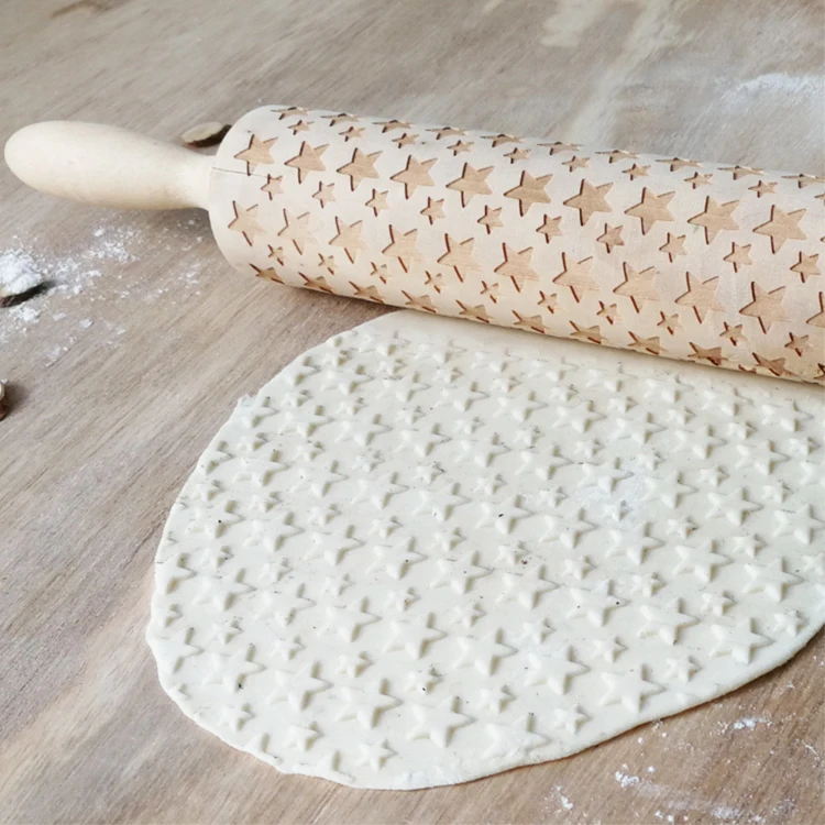 

size and patterns accept wooden embossing engraved rolling pin for kitchen, Natural wood color