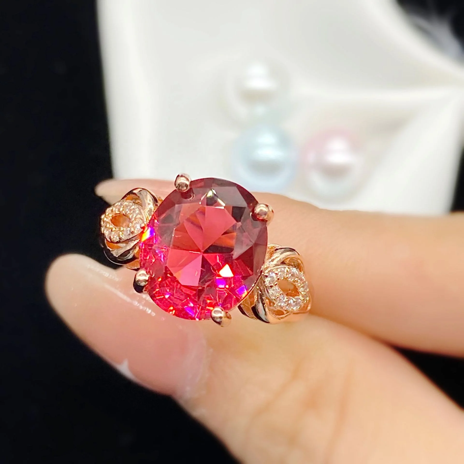 

Luxury Rose Gold Filled Red Crystal Ruby Gemstones Diamonds Flowers Rings for Women Fine Jewelry Trendy Bands Accessories, Customized color