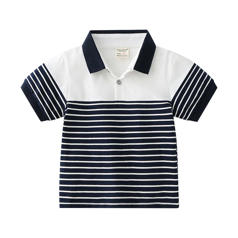 

Fashion Summer Boys' Cotton Casual Short Sleeved Striped Soft Cotton Handsome T-shirt