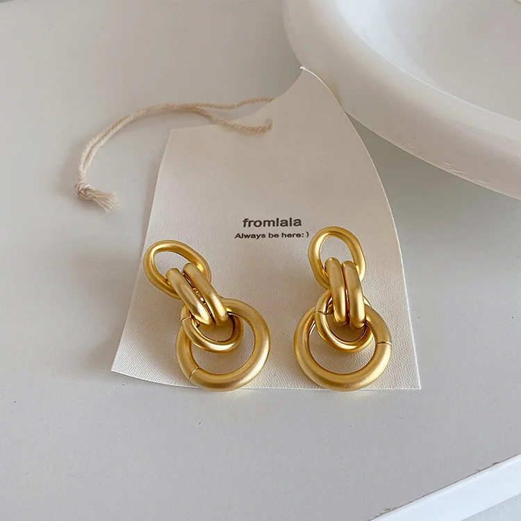 

Drop Earrings Women 18K Real Gold Plated Matt Chain Statement Twist Knot Minimalist 925 Sterling Silver Post Earring For Women