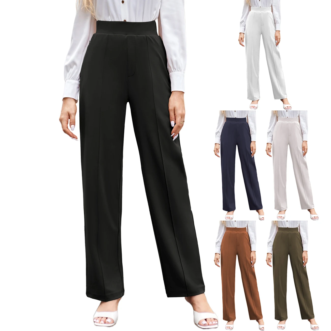 

Black High Waist Straight Leg Suit Pants Fashion Office Work Trousers for Women Wholesale