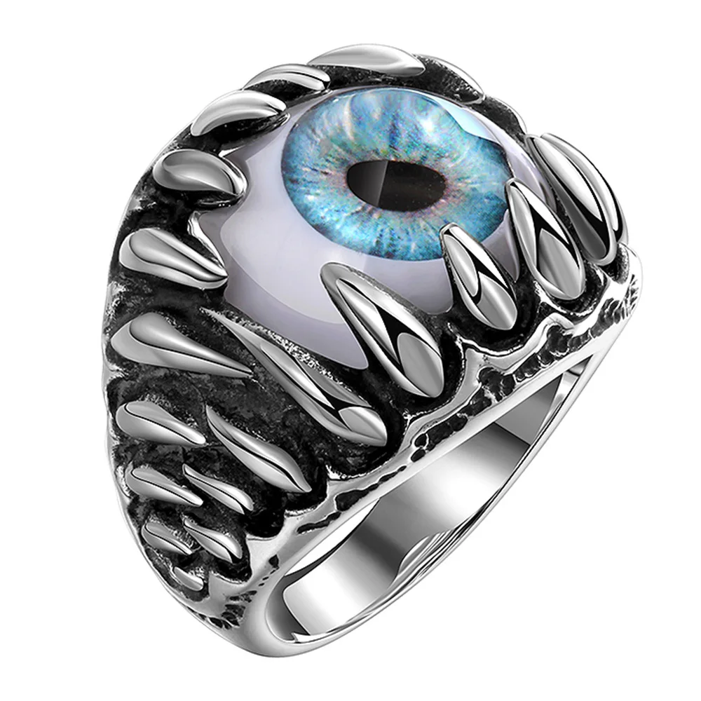

Steampunk Spikes Style Retro Men Stainless Steel Evil Eye Ring, Silver