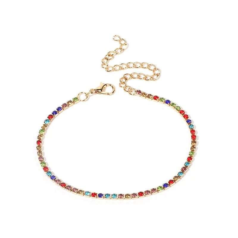 

Luxury Minimalist Jewelry Colorful Rainbow Crystal Foot Anklet Adjustable Tennis Chain Clear Crystal Anklet Bracelet