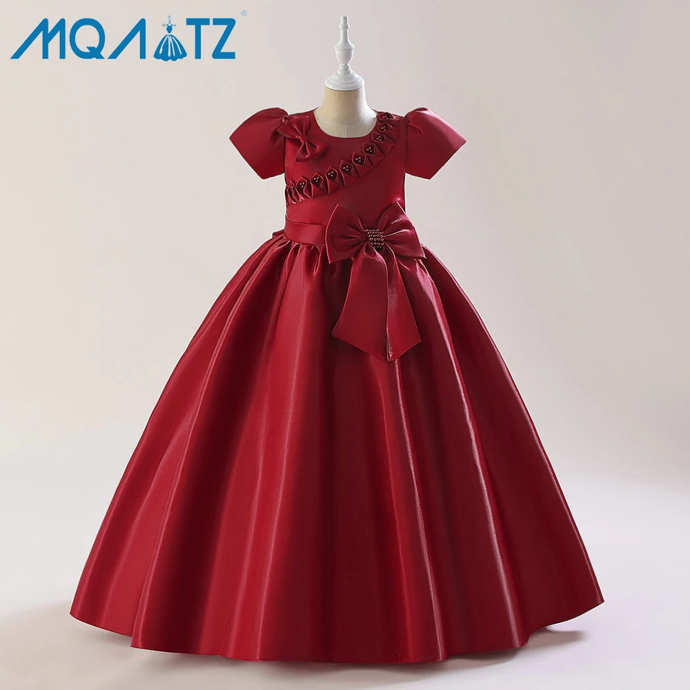 

MQATZ Long Satin Flower Girls Dresses 12 Years Girl Frock Dresses Summer Gown For Girls Evening Dress