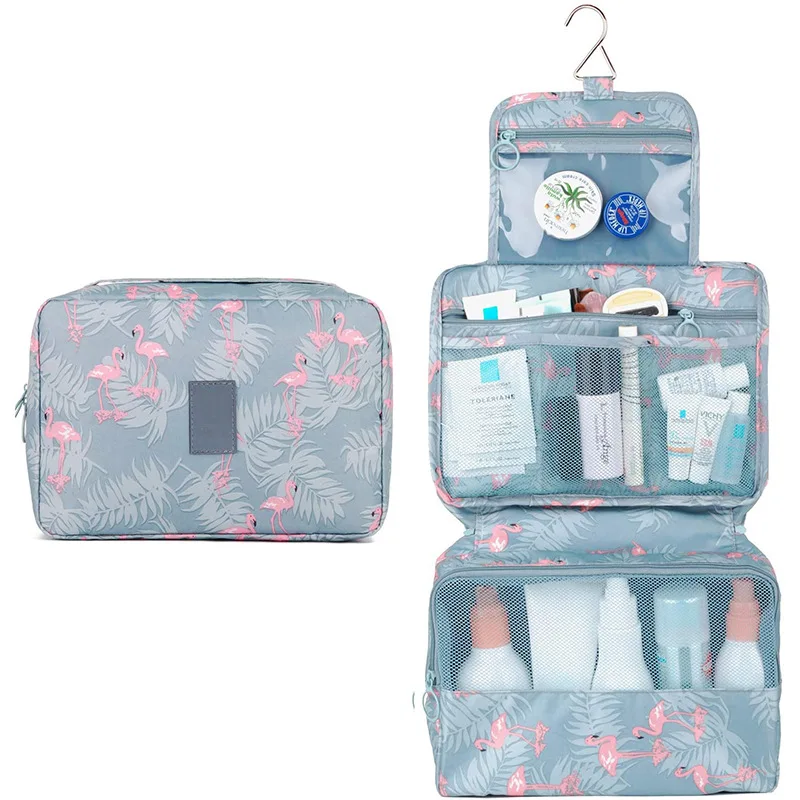 

2021 New Flamingo Printed Waterproof Makeup Bag Hanging Travel Toiletry Makeup Bag, Blue