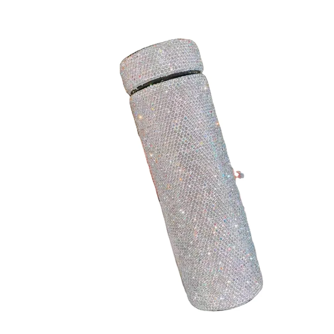 

2021 Hot Sales Luxury Shining LED Temperature Display Smart Thermos bling Rhinestone Diamond Crystal water bottle thermos, Customized color