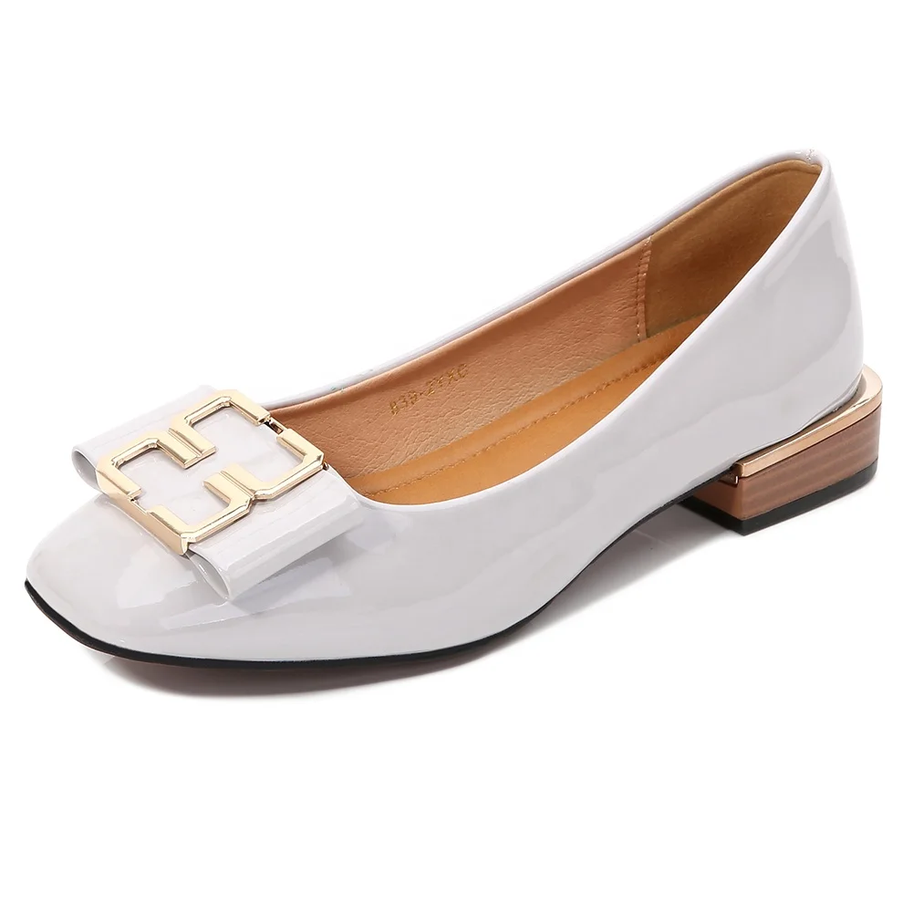 

Factory wholesale hot sale Metal accessories Patent leather 2CM height women pumps low block heel dress shoes, Picture