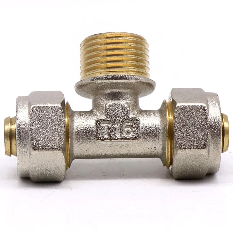 
T606 male thread tee Pex Al Pex brass Pipe fittings for pipe connection 