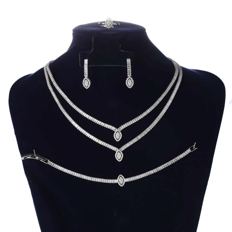 Double Layer Pendant Necklace Set Wedding Cubic Zircon Jewelry Set for Women BN8351 Bijoux Femme Ensembl