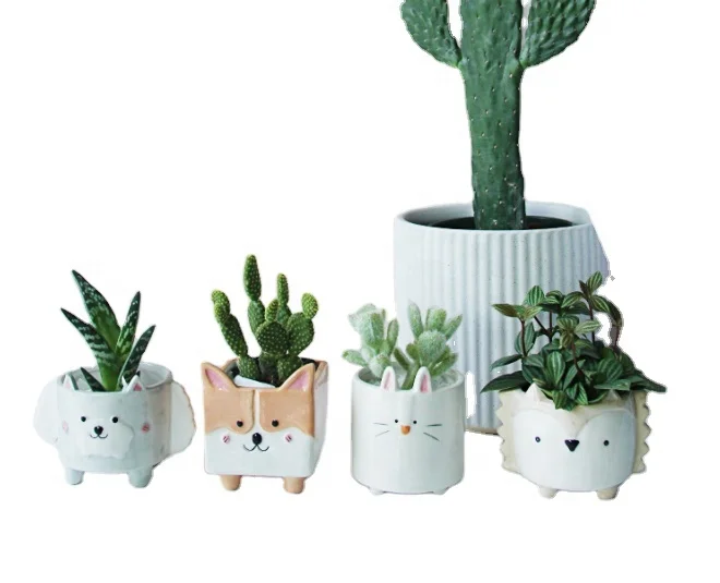 

Succulent flower pot cute ceramic pot hedgehog bunny puppy small animal flower pots planters, As your choose