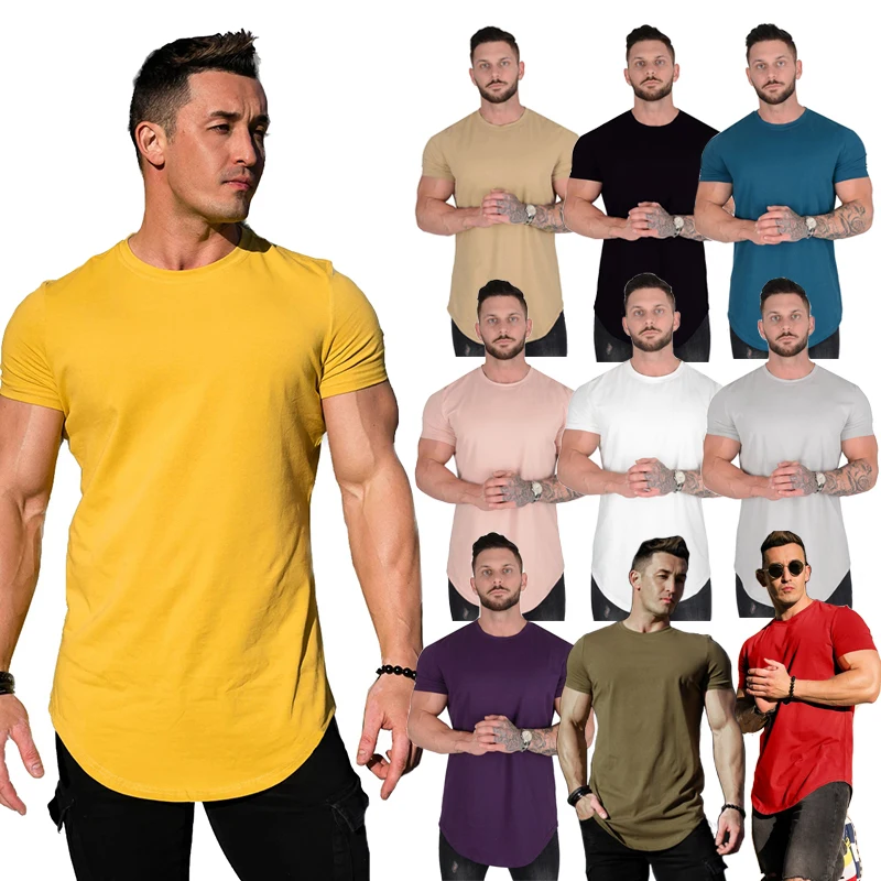 

2022 Multiple Colour Men's Cotton Slim Sports Short Sleeve Pure Color Casual Men's Sports Short Sleeve, As picture