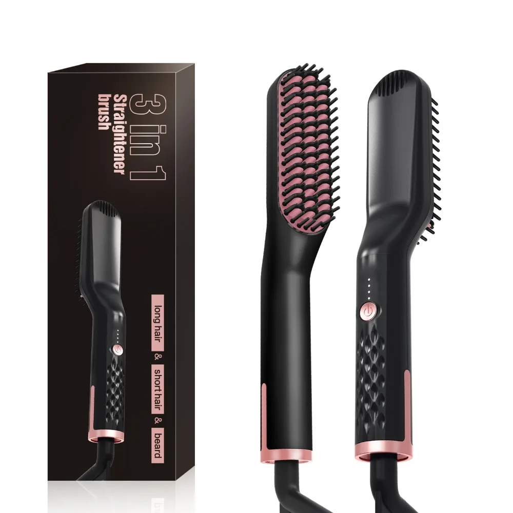 

professional straightening comb brush hair beard fast hair straightener brush, Black