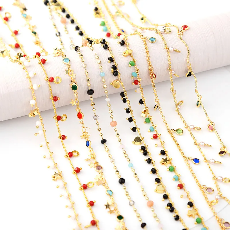 

jewelry making supplies Crystal bead chain fancy gold chain for DIY making handmade