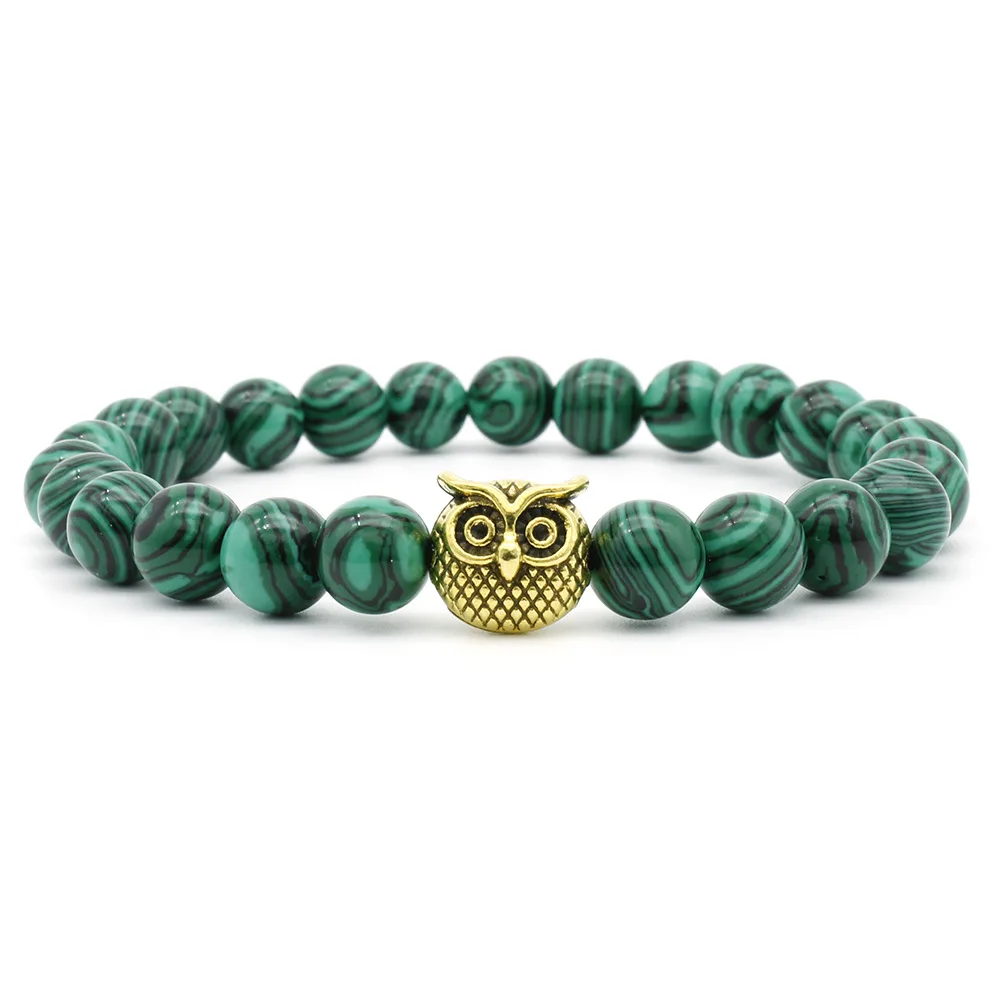 

The New Listing 8mm Mens Stretch Green Beaded Bracelet Luxury Turquoise Owl Bracelets Jewelry