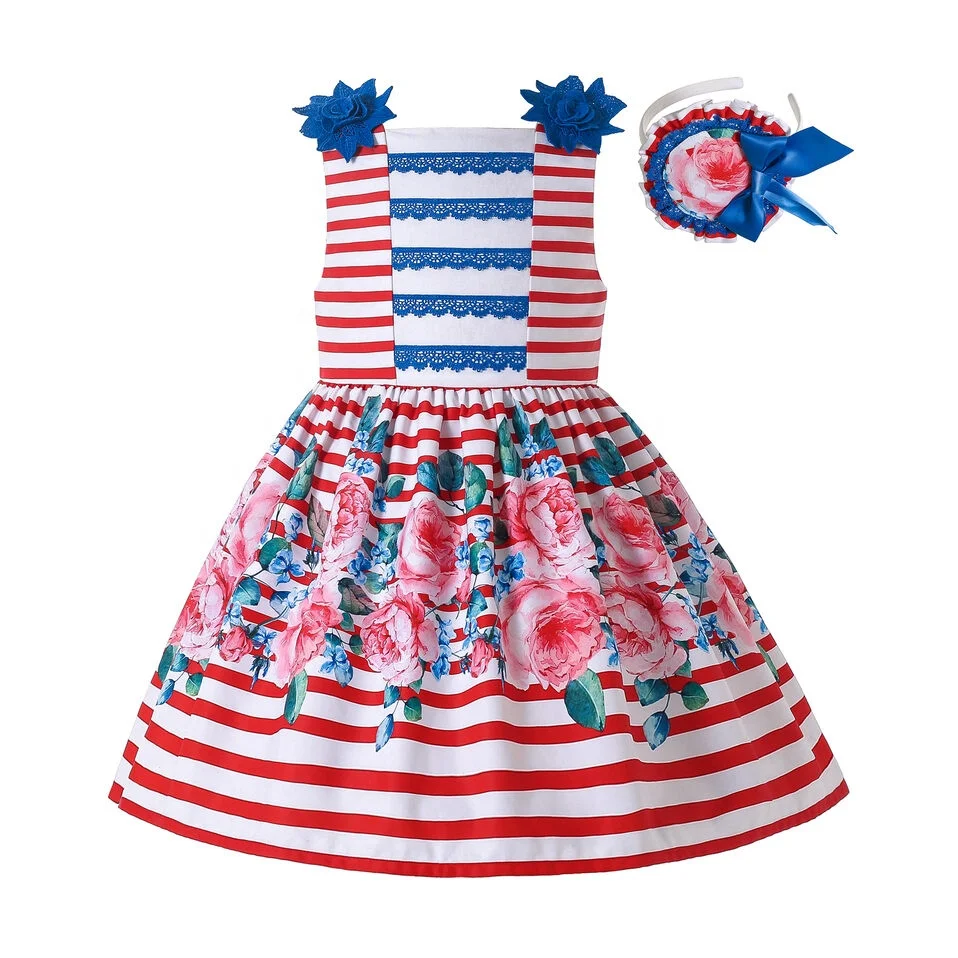 

Pettigirl Sweet Red Striped Kids Dresses Girls Summer Outfits for Children 2021 Size 2 3 4 5 6 8 10 12 Years Olds with Hairband