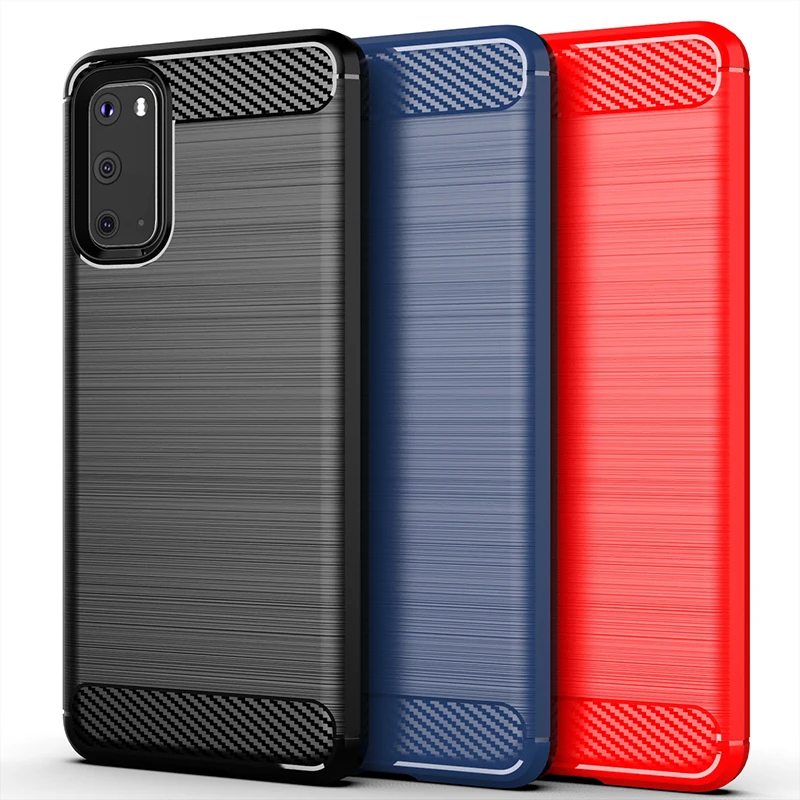 

Soft TPU Carbon Fiber Back Cover Phone Case for Samsung S20 Plus S20 Ultra S20, Black,blue,red,gray