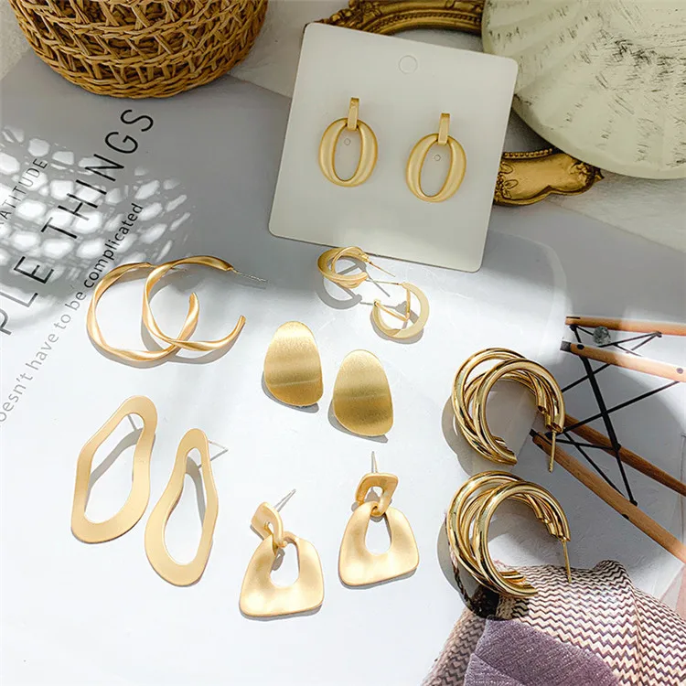 

Hot Sale Matte C Shape Hoop Earrings Three Layers Gold geometric earring, Picture