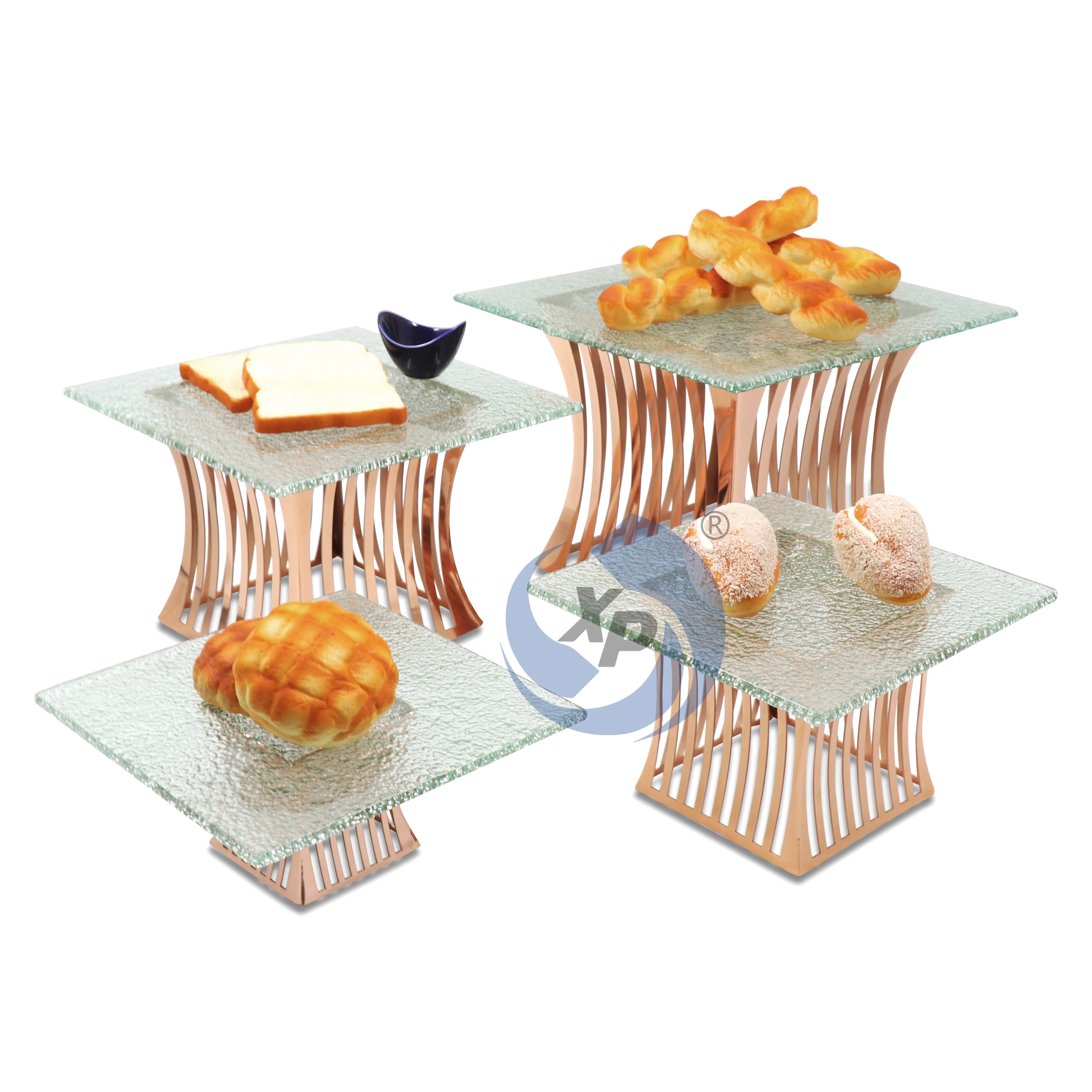 

XINGPAI Buffet Elevation banquet food display stand rose gold high tea tier stand