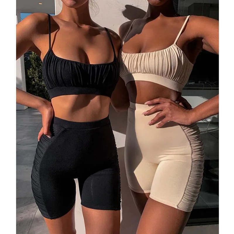 

latest design sexy women two piece set new fashion Sleeveless Casual ruched two piece set