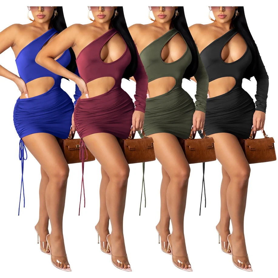 

FS2257D Hot sale women Drawstring sexy hollow out dress