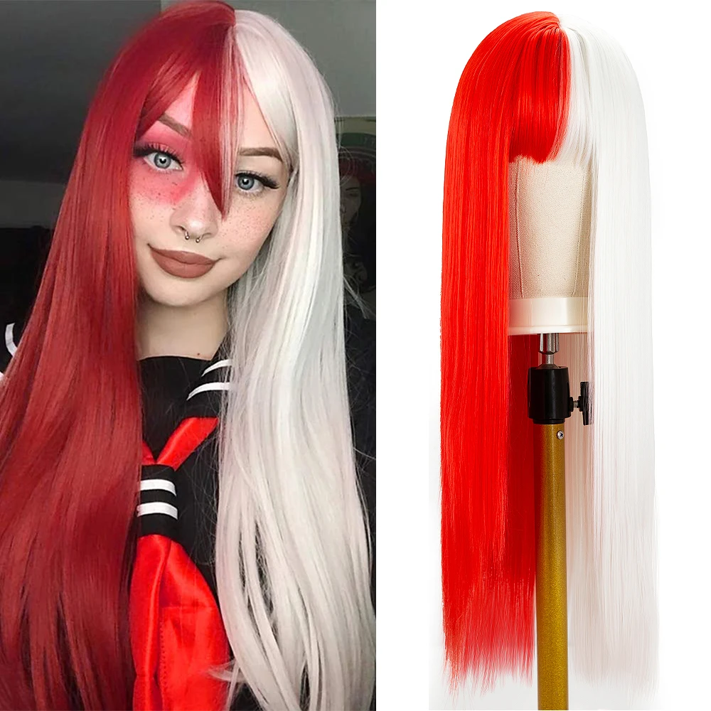 

Wholesale Quality Factory Price Long Straight Wig Cosplay Halloween Lolita Synthetic Hair Half Color Two Tone Wigs With Bangs, 11 colors