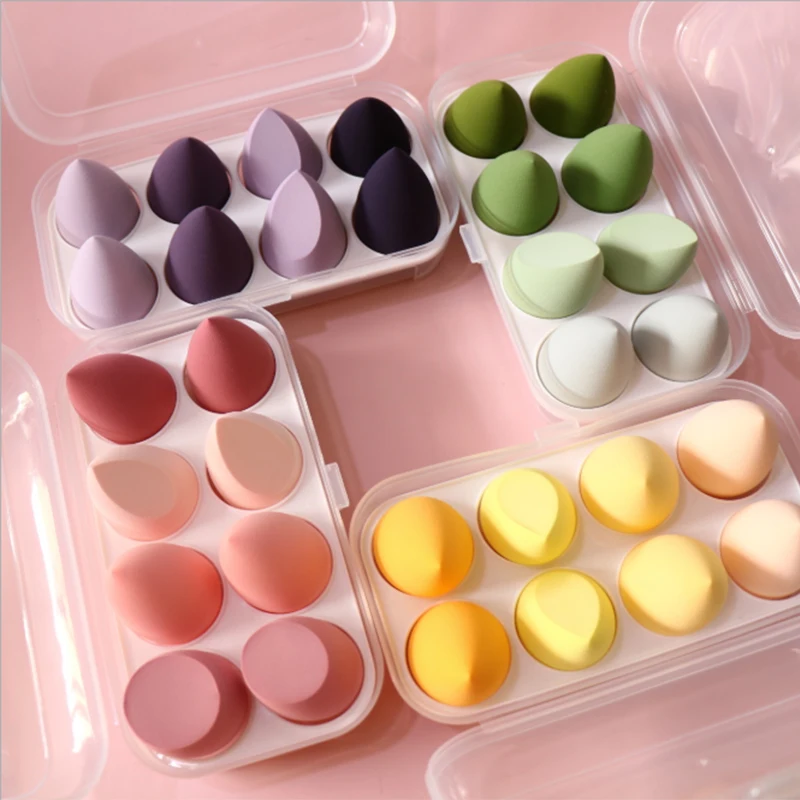 

8pcs New Beauty Set Gourd Water Drop Makeup Puff SetColorful Cushion Cosmestic Sponge Egg Tool Wet and Dry Use, Pink, purple, green,chocolate,blue