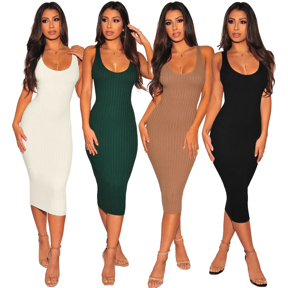 

Fashion hot sell strap women bodycon dresses spring latest new knitted sleeveless casual dress