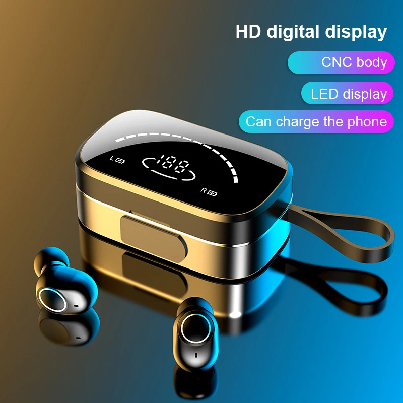 

3500mah Led Display Touch Control Hifi Noise Canceling Bass Powerbank Metal Earbuds Headphone Headset TWS Wireless Earphones, Black/white/gray