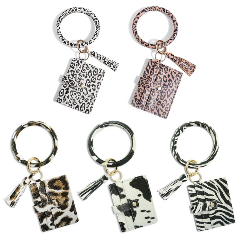 

Luxury Wristlet Bangle Bracelet Card Holder Keychain PU Leather Pocket Credit Card Case Wallet ID Key Ring for teens Women