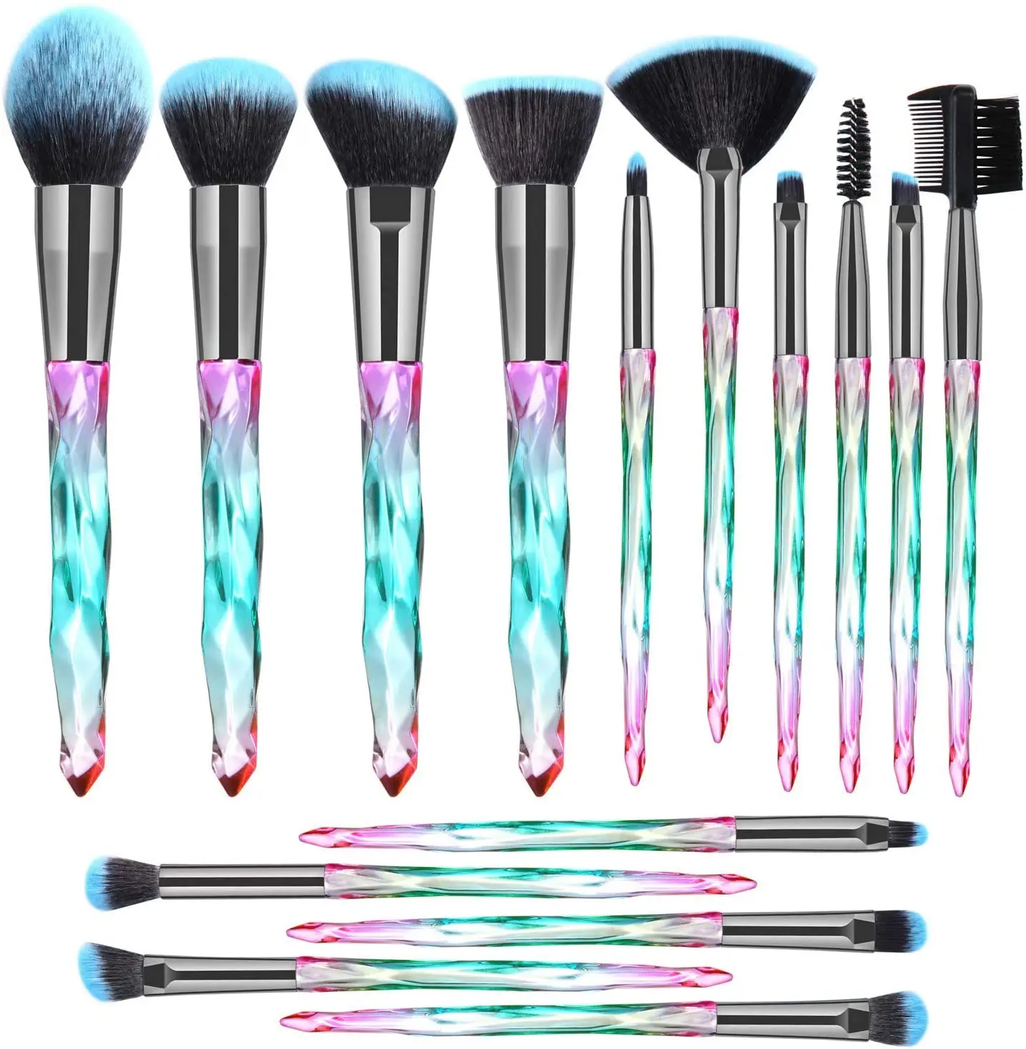 

15Pcs Soft Bristles Professional Make up Brushes Start Makers Crystal Handles Brush Set, Customized color