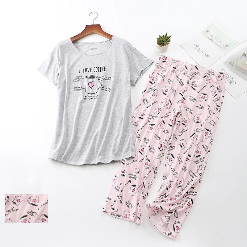 

Pink Glass Round Neck Fashion High Qaulity Cotton Pyjamas Women Sleepwear