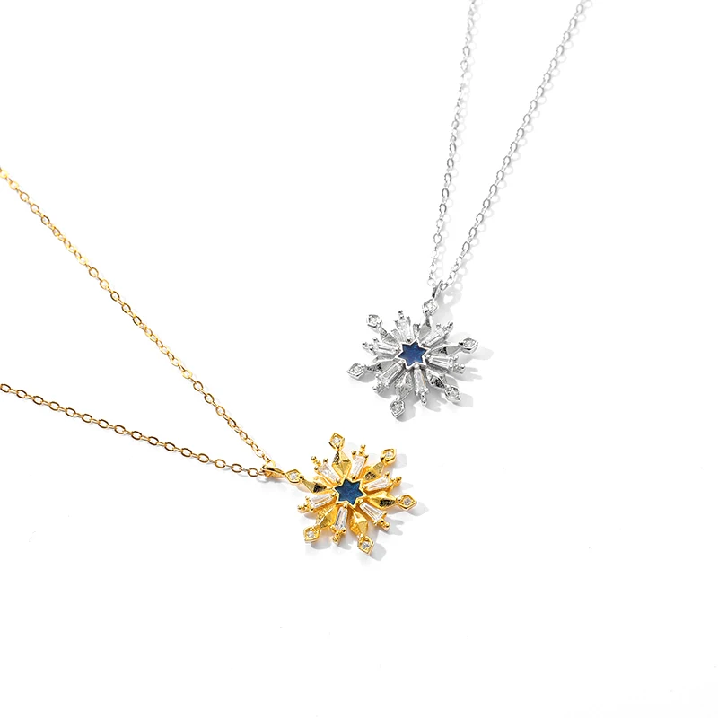 

Fashion 925 sterling silver gold plated Rhodium Plated zircon snow flake jewelry necklace
