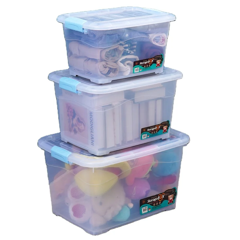 

Multi-purpose Industrial Large Big Transparent Clothes Clear Plastic Storage Box Bin With Lids, Green,blue,pink