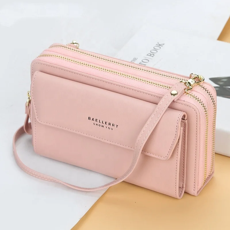 

Baellerry Ladies Wallets Double Zipper Leather High Capacity Shoulder Phone Bags Wallet Handbag Crossbody Women Purse