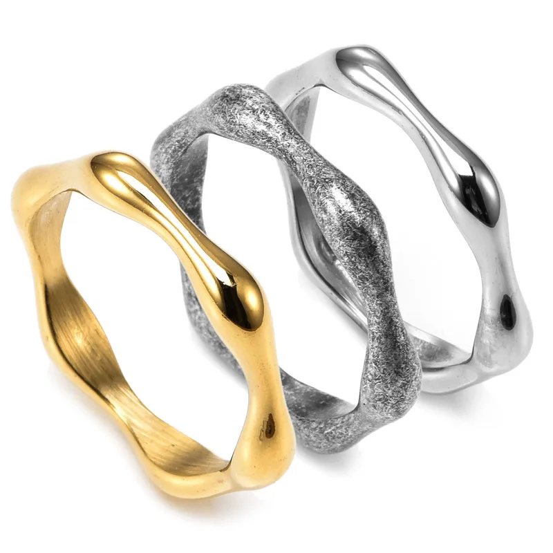 

OUYE 2021 Fashion stainless steel gold rings Wholesale jewelry curve rings stainless steel for women mens stainless steel ring, Colorful